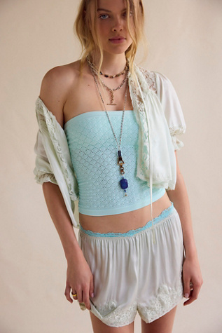 Haut Sans Bretelles Free People Brodé Blanc Et Bleu - Taille XS - Occasion Très Bon état