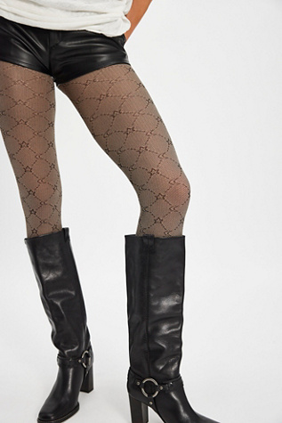 Starcrossed Monogrammed Tights by Hansel From Basel at Free People in Black Combo, Size: M/L