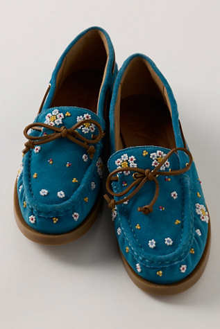 Sandy Seed Bead Boat Shoes by Free People in Blue, Size: US 7
