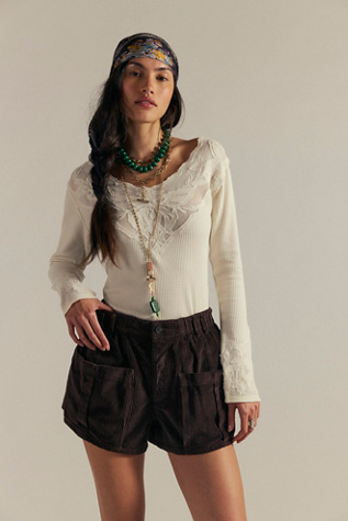 We The Free Shot Caller Corduroy Shorts at Free People in Brown, Size: S