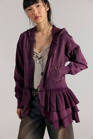 Piece Of Cake Zip-Up Cardi by Free People in Purple, Size: XL
