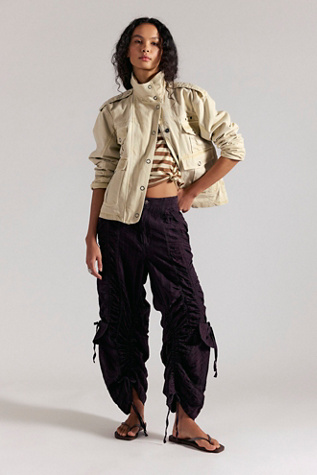 We The Free Scorpio Shirred Mid-Rise Cargo Pants at Free People in Brown, Size: XS