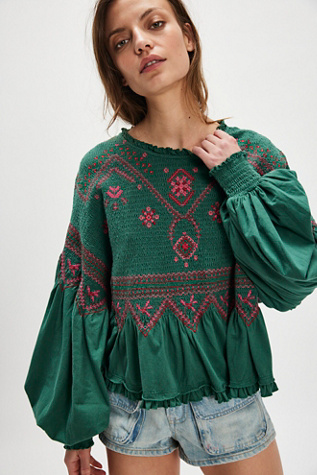 Holly Long Sleeve Knit Top by Free People in Green, Size: S