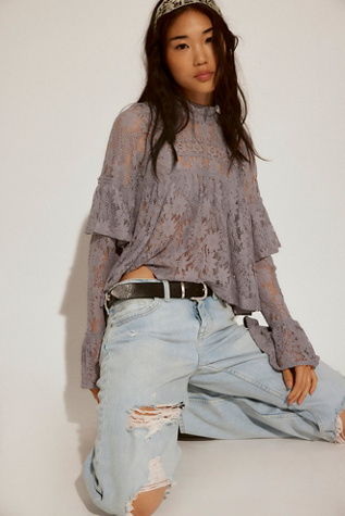 Lilabeth Lace Top by Free People in Purple, Size: XS