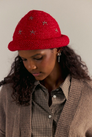 Daisy Knitted Bucket Hat at Free People in Red