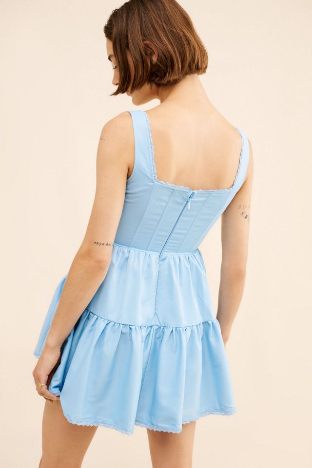 Rare London Lace Trim Corset Tiered Mini Dress #1