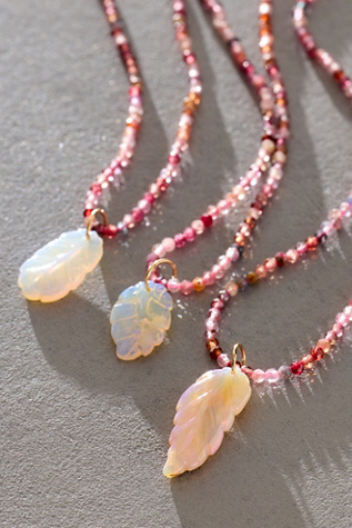 Petite Baleine Carved Leaf On Spinel Necklace