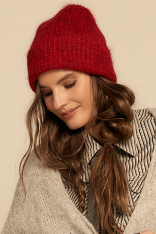 Free People red ribbed scarf and beanie set combo color weather NWOT Wrap Me Up Hooded Scarf | Free People main image 2