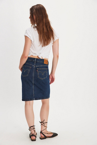 Levi's Low Midi Skirt at Free People in Dark Wash, Size: 26