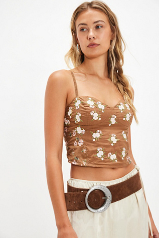 Wild Flowers Embroidered Bustier at Free People in Brown Combo, Size: XS