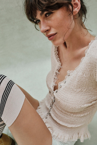 Elliot Smocked Solid Top by Free People in White, Size: S