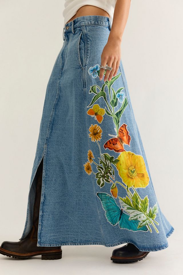 Denim And Bone Floral Denim Maxi Skirt #2