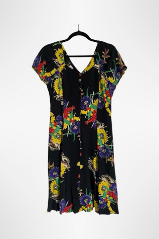 1990s Forties Inspired Floral Rayon Dress Selected By Ritual Vintage