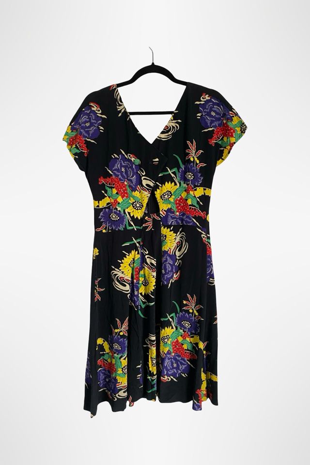 1990s Forties Inspired Floral Rayon Dress Selected By Ritual Vintage #1