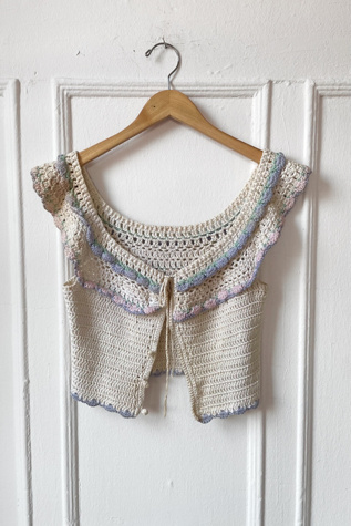 70s Crochet Ruffle Sleeve Fitted Top Selected by MARMALADE