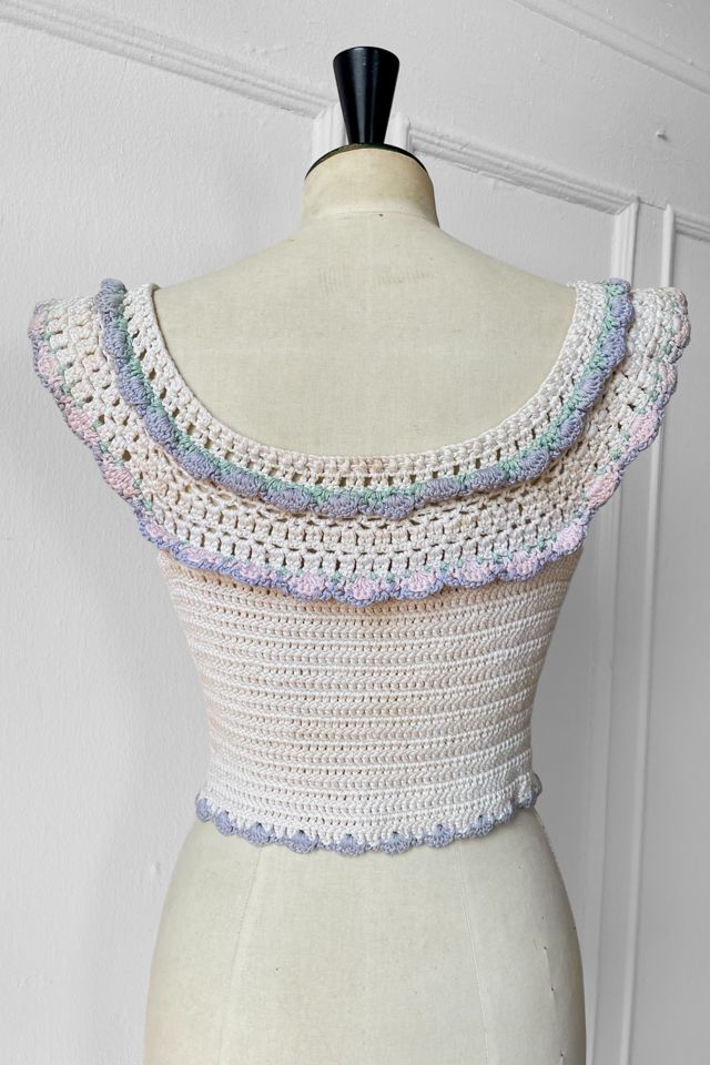 70s Crochet Ruffle Sleeve Fitted Top Selected by MARMALADE #2