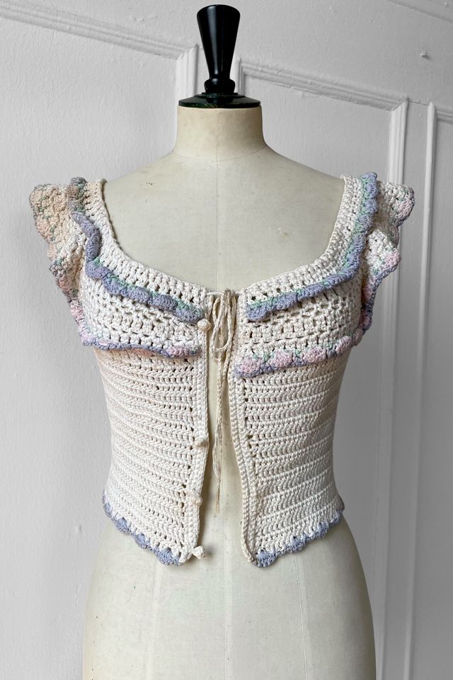70s Crochet Ruffle Sleeve Fitted Top Selected by MARMALADE #3