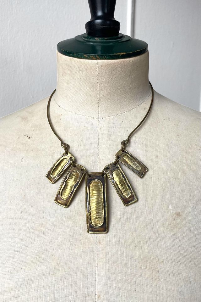 Vintage Artisanal Hammered Metal Statement Bib Necklace Selected by MARMALADE #1