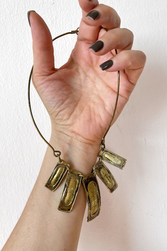 Vintage Artisanal Hammered Metal Statement Bib Necklace Selected by MARMALADE #3