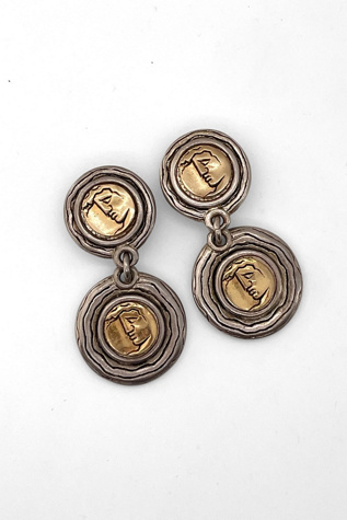 80s Vintage Mixed Metal Large Coin Clip-On Drop Earrings Selected by MARMALADE