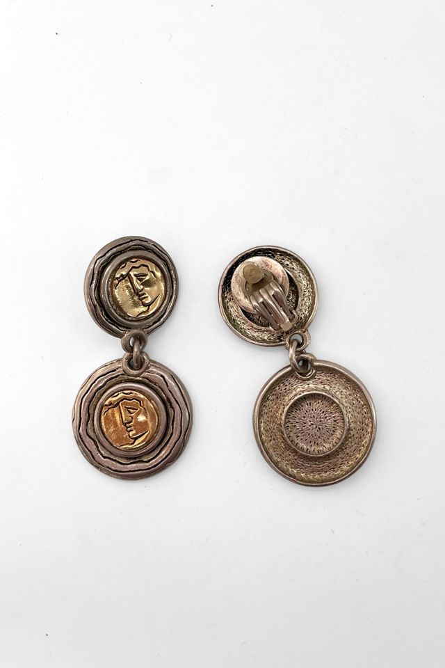 80s Vintage Mixed Metal Large Coin Clip-On Drop Earrings Selected by MARMALADE #2