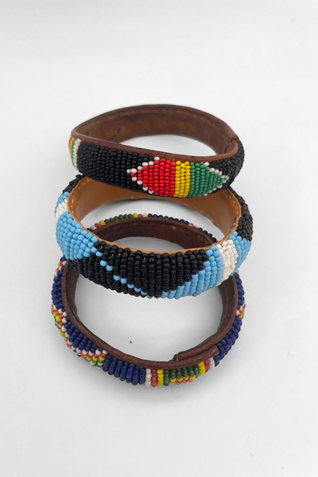 Stack of 3 Vintage Beaded Leather Bangles Selected by MARMALADE #2