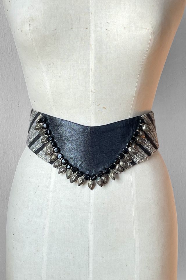 Vintage 80s Woven Fabric and Leather Tie-Around Belt Selected by MARMALADE #2