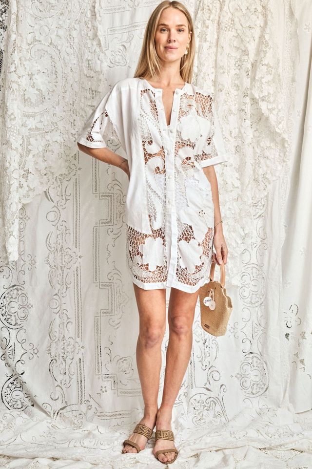 90s White Cotton Cutwork Tunic Dress Selected by Madly Vintage #1