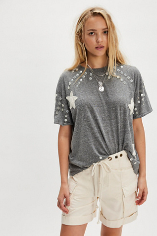Tricia Fix Star Button Tee at Free People in Grey, Size: M
