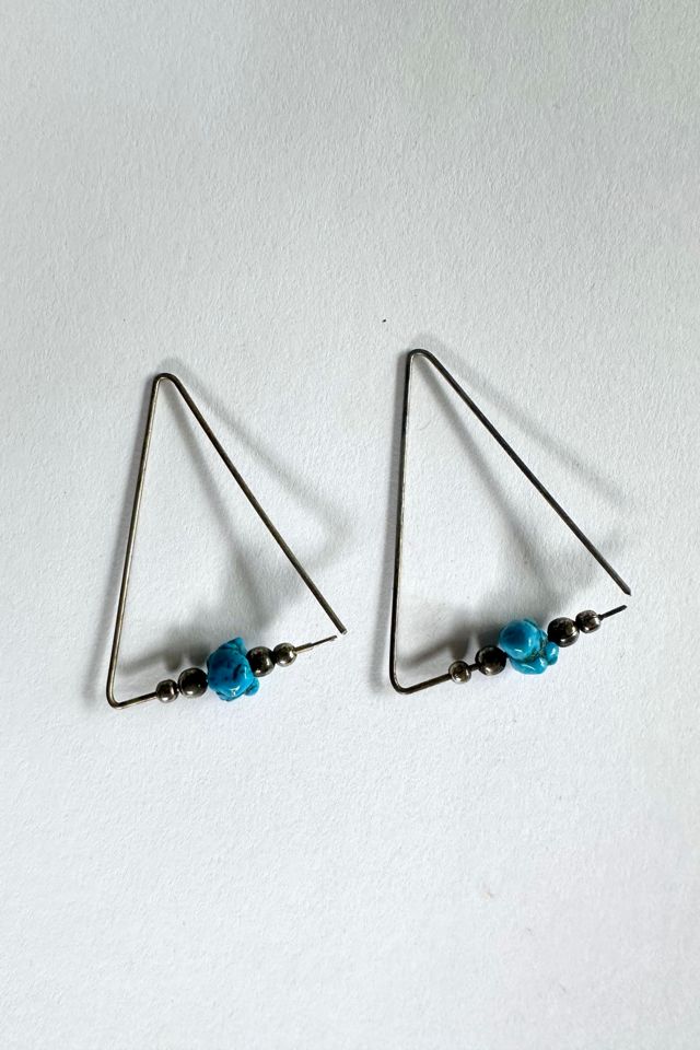 Vintage 1980s Silver and Turquoise Triangle Earrings Selected by Cherry #1