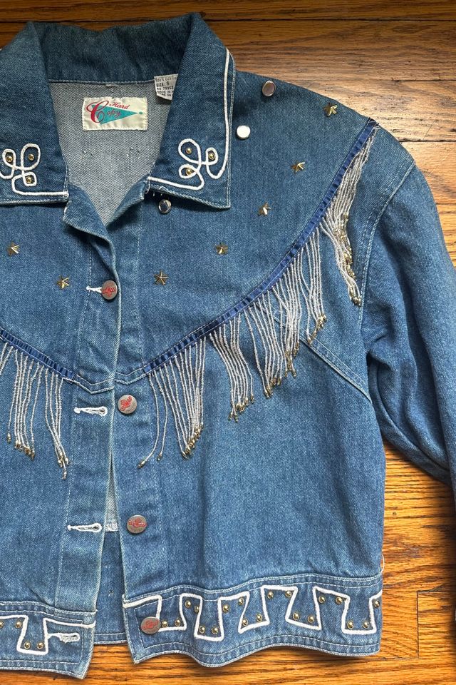 Vintage 1980s Beaded Fringe Western Denim Jacket Selected by Cherry #3