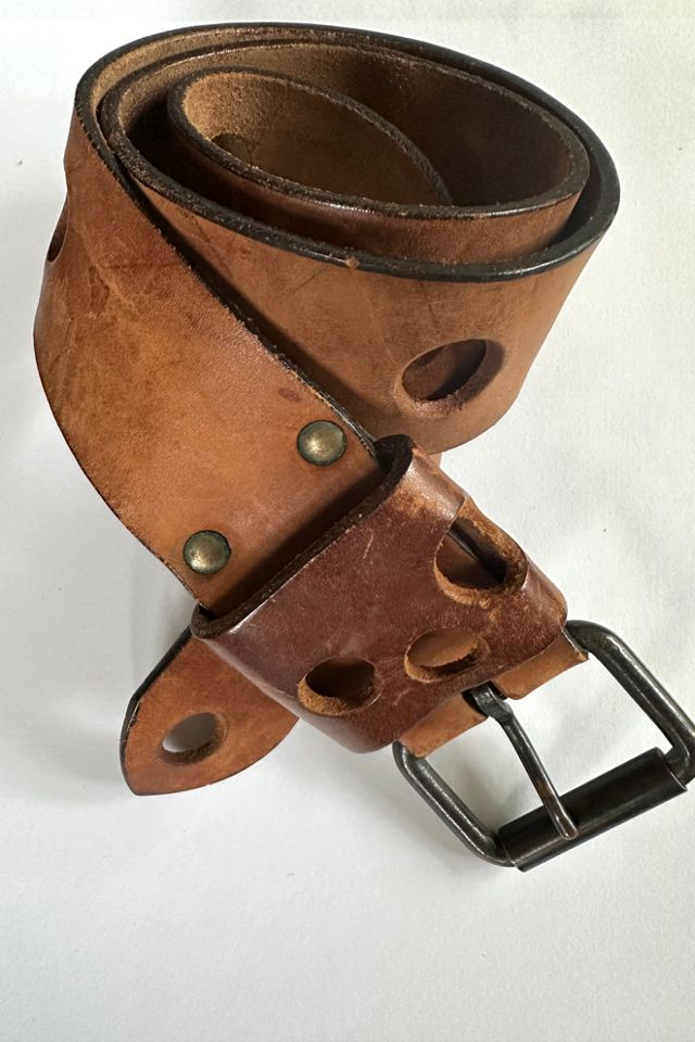 Vintage 1970s Brown Leather Bubble Cut Out Belt Selected by Cherry #1
