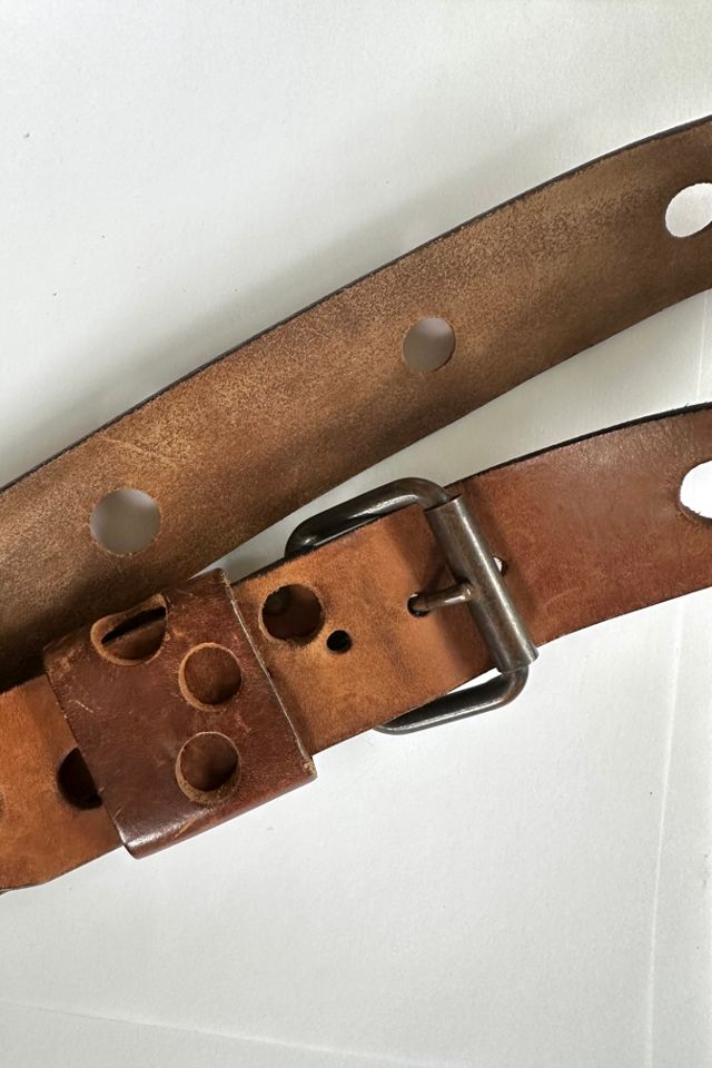 Vintage 1970s Brown Leather Bubble Cut Out Belt Selected by Cherry #2