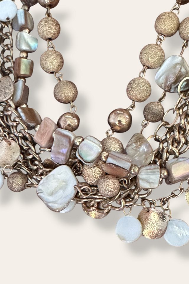 Y2K Gold Tone Layered Beaded Shell Necklace Selected By Afterlife Boutique #2
