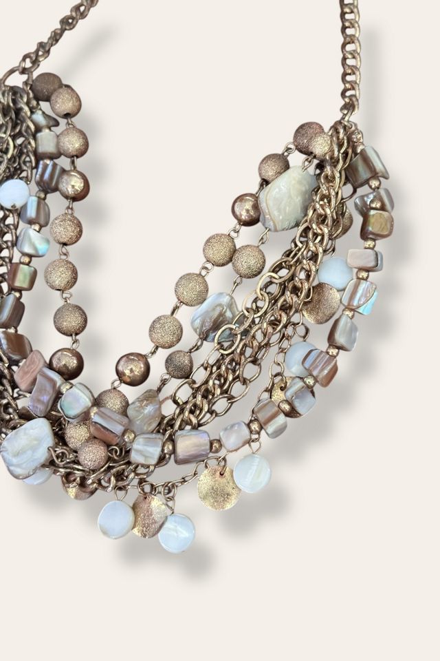 Y2K Gold Tone Layered Beaded Shell Necklace Selected By Afterlife Boutique #3