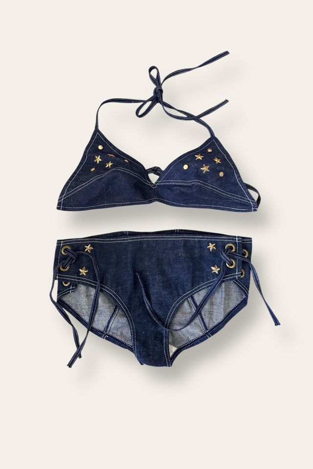 Vintage 1970's Studded Denim Bikini Swimsuit Selected By Afterlife Boutique #1