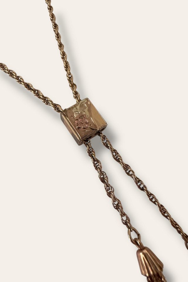 Vintage 1980's Gold Tone Floral Engraved Lariat Necklace Selected By Afterlife Boutique #1