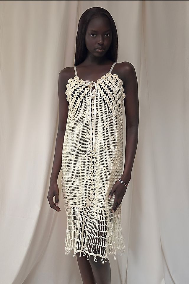 crochet shift dress Emily Natural Mini dresses Easy fit Womens Sosandar White Crochet Shift