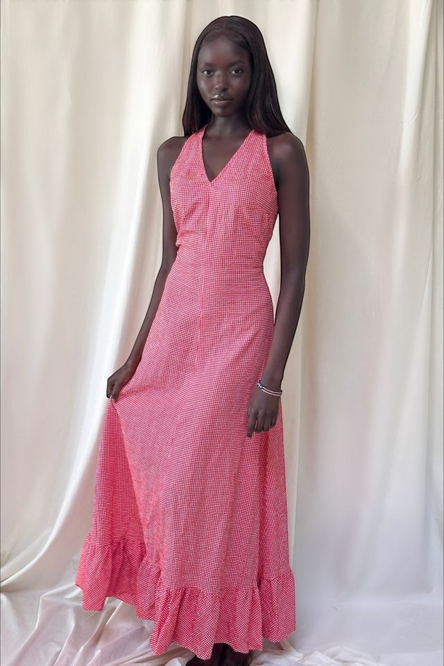 Vintage 1970's Crinkled Gingham Fabric Maxi Dress Selected By Afterlife Boutique #1