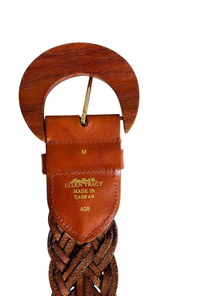 Vintage Brown Woven Leather Belt with Wood Buckle Selected by FernMercantile #3