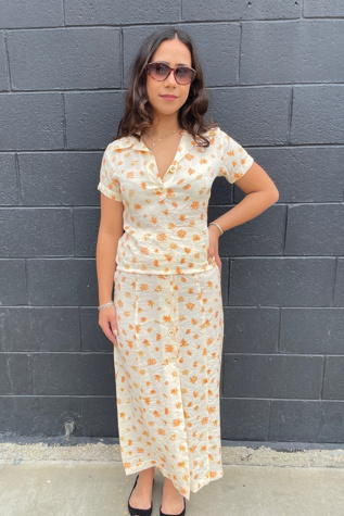 Vintage 1970's Peach Floral Skirt and Top Set Selected by FernMercantile