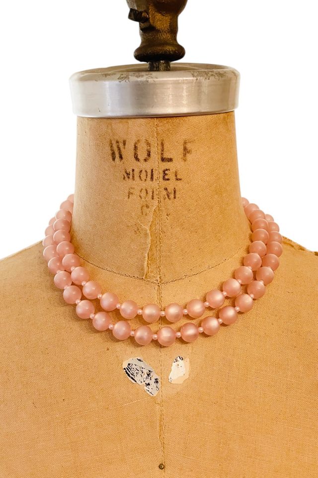 Vintage 1970's Pink Glow Bead Double Strand Necklace Selected by FernMercantile #1
