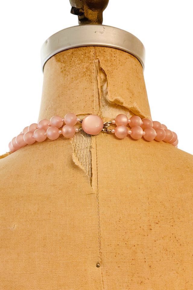 Vintage 1970's Pink Glow Bead Double Strand Necklace Selected by FernMercantile #2