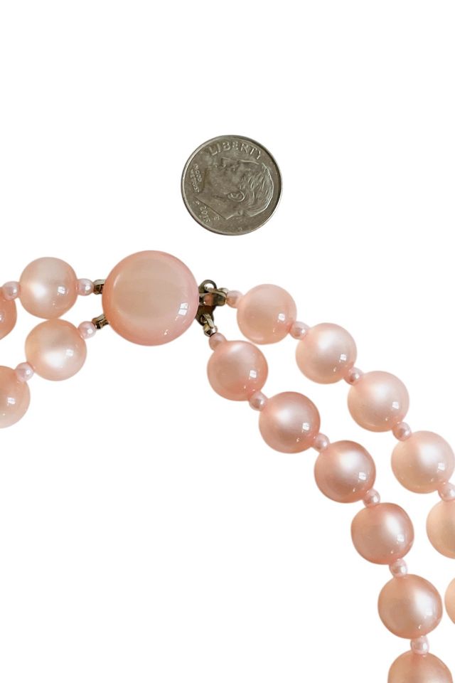 Vintage 1970's Pink Glow Bead Double Strand Necklace Selected by FernMercantile #3