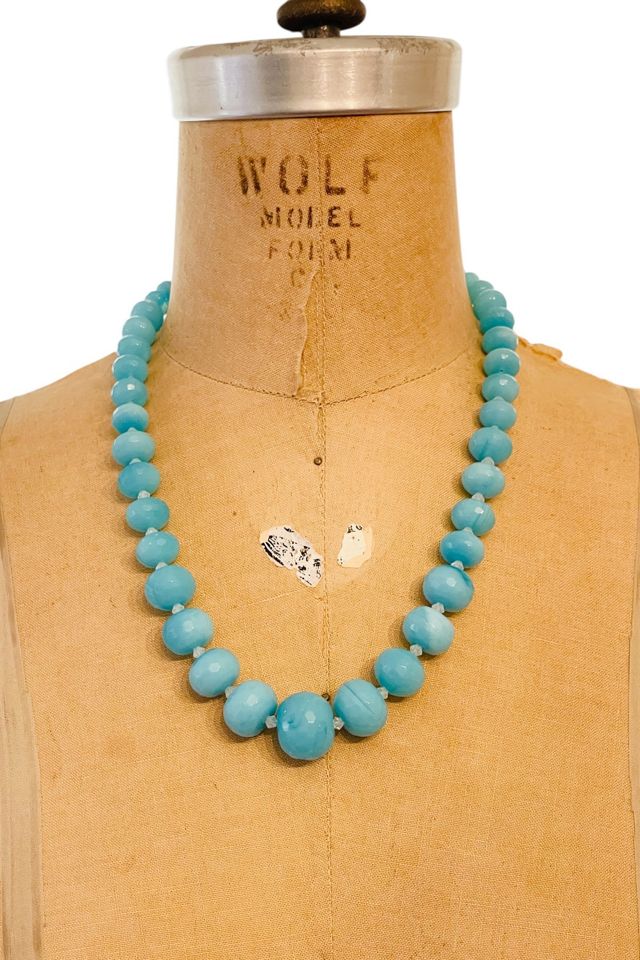 Vintage 1980's Blue Faceted Glass Bead Necklace Selected by FernMercantile #1