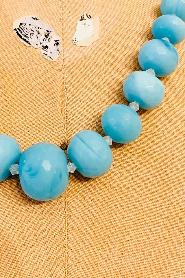 Vintage 1980's Blue Faceted Glass Bead Necklace Selected by FernMercantile #2