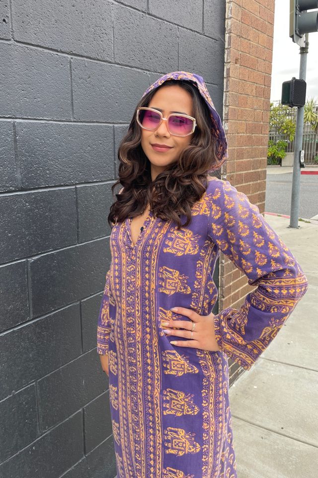 Vintage 1970's Purple Elephant Caftan with Hood Selected by FernMercantile #1