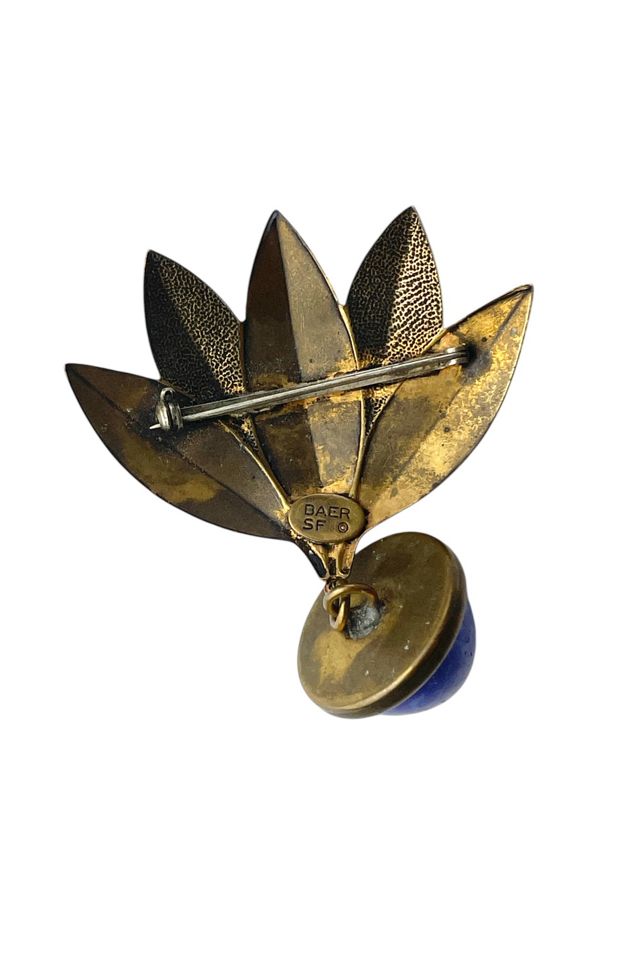 Vintage Brass Leaf Brooch With Lapiz Selected By Ankh By Racquel #3