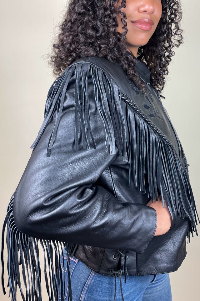 Vintage Leather Fringe Jacket With Roses Selected By Ankh By