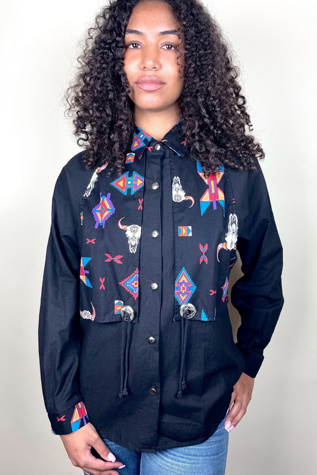 Vintage Black South Western Shirt With Graphics Selected By Ankh By Racquel
